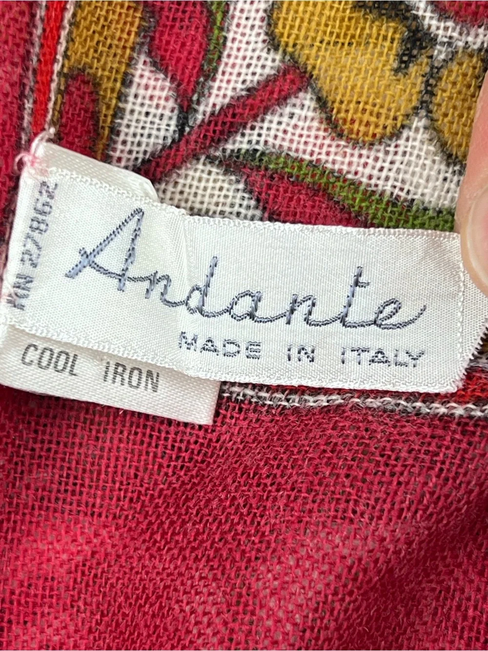Andante Vintage Made Italy Folk Floral Square Scarf Fringe Red Boho Cottagecore